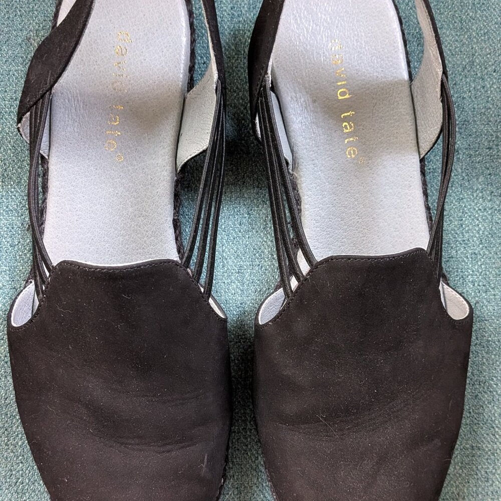 David Tate Nelly Black Nubuck Slingback Wedge Sandal 10M NWOT